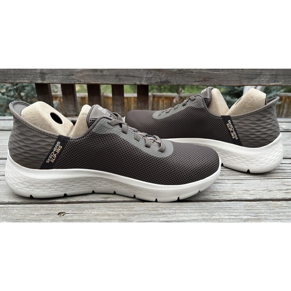 New! Skechers Slip-ins Men’s 11.5 Go Walk Flex Hands Up Shoes Brown 216496 - Picture 7 of 12